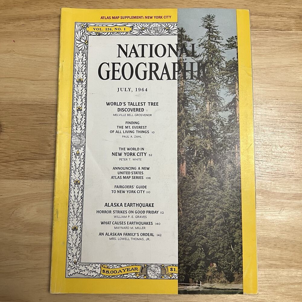 Vintage National Geographic July 1964 New York City Atlas Redwoods Coke Ad